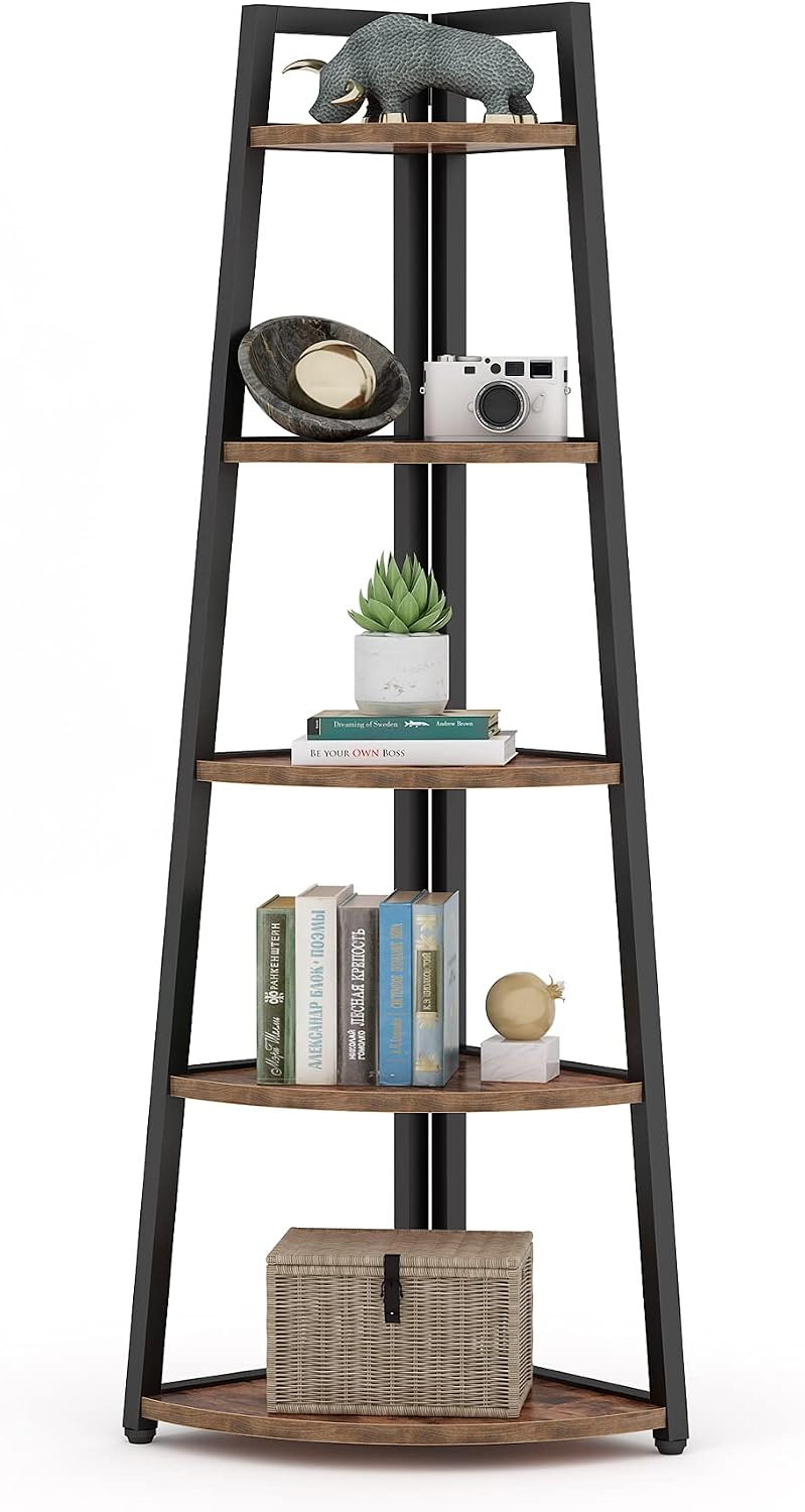 5-Tier Tall Corner Bookshelf