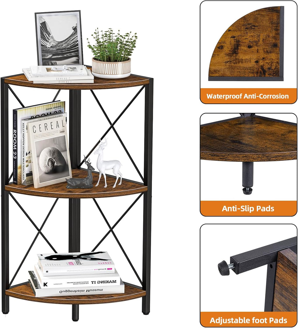 3-Tier Rustic Corner Display Shelf