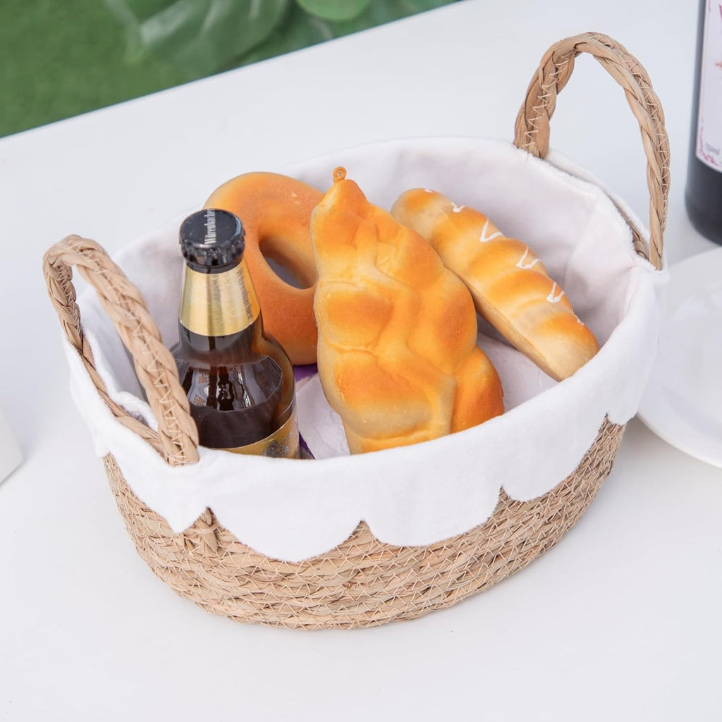 Oval Seagrass Baskets With Liner & Handles