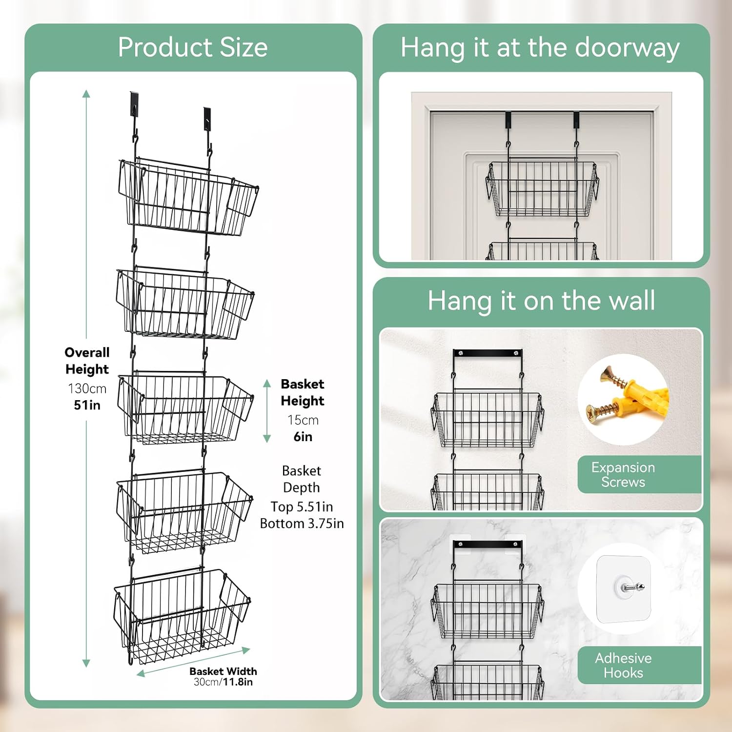 Over Door Storage Organizer With Baskets