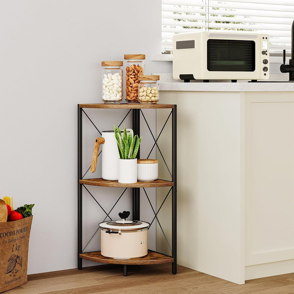 3-Tier Rustic Corner Display Shelf