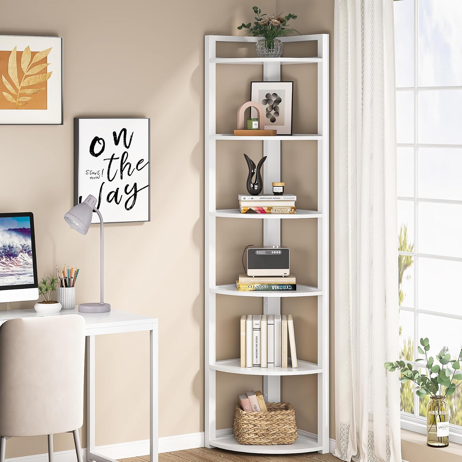 Modern 6-Tier Corner Bookshelf