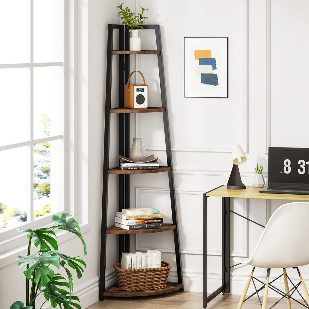5-Tier Tall Corner Bookshelf