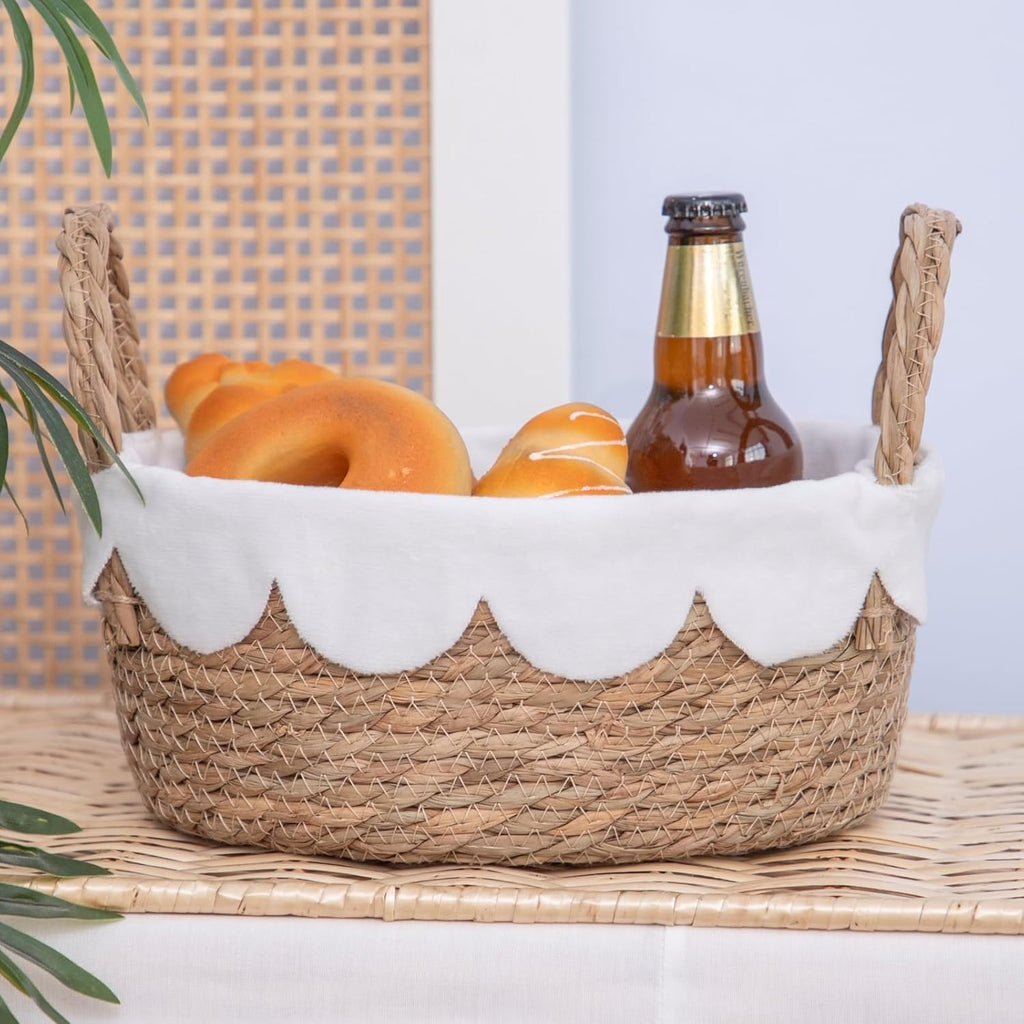 Oval Seagrass Baskets With Liner & Handles