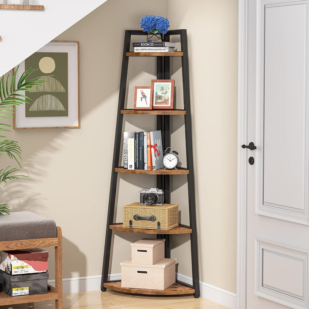 5-Tier Tall Corner Bookshelf