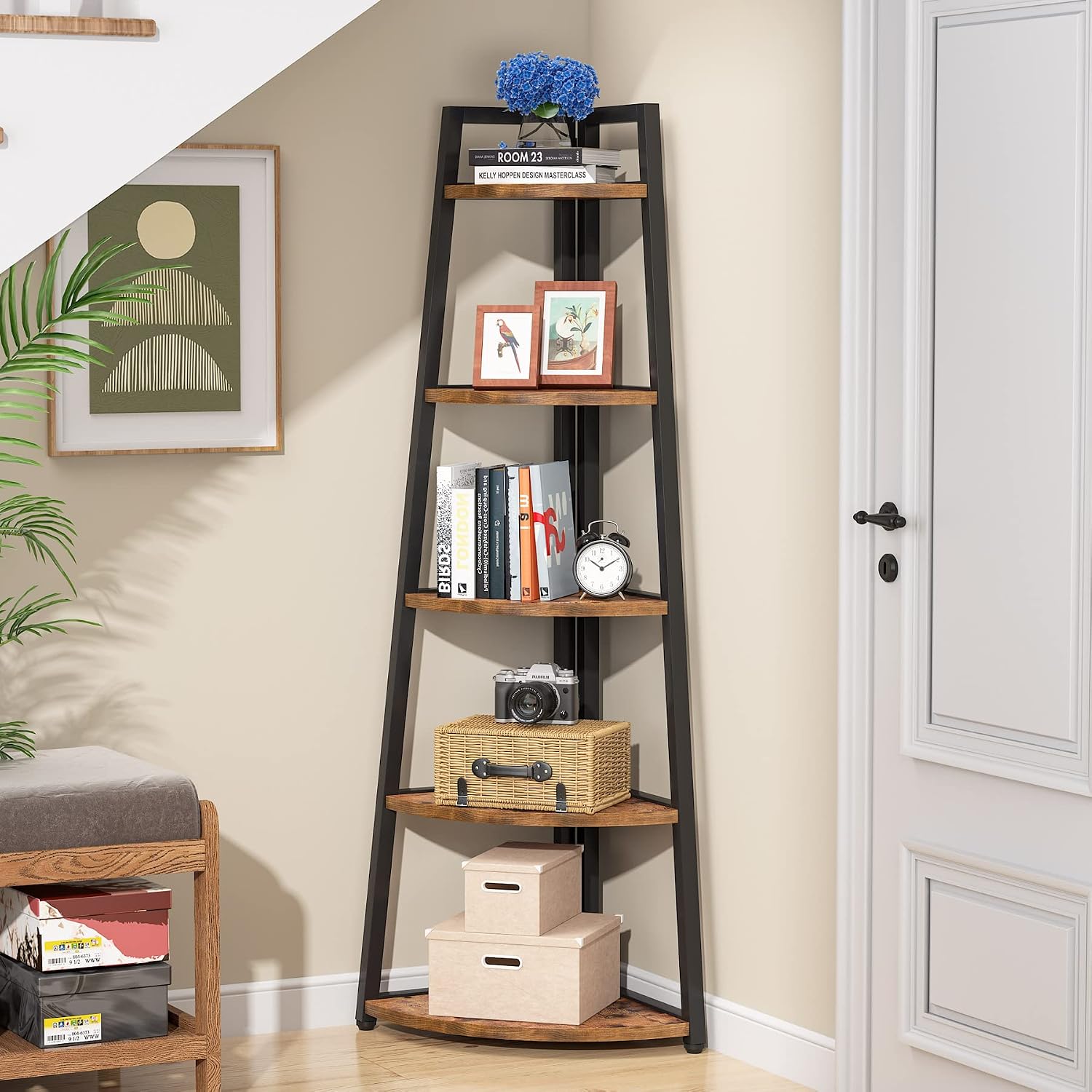 5-Tier Tall Corner Bookshelf