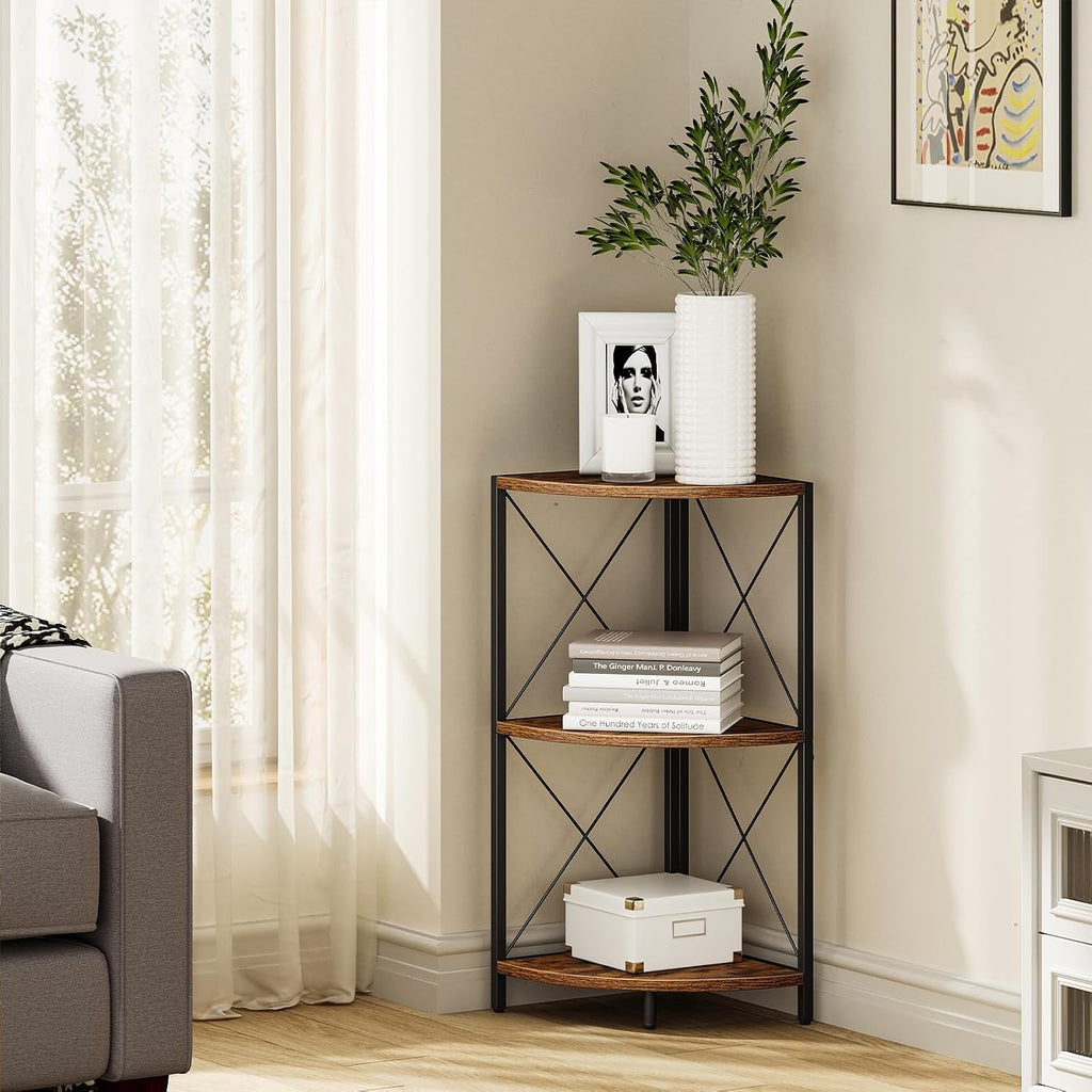 3-Tier Rustic Corner Display Shelf