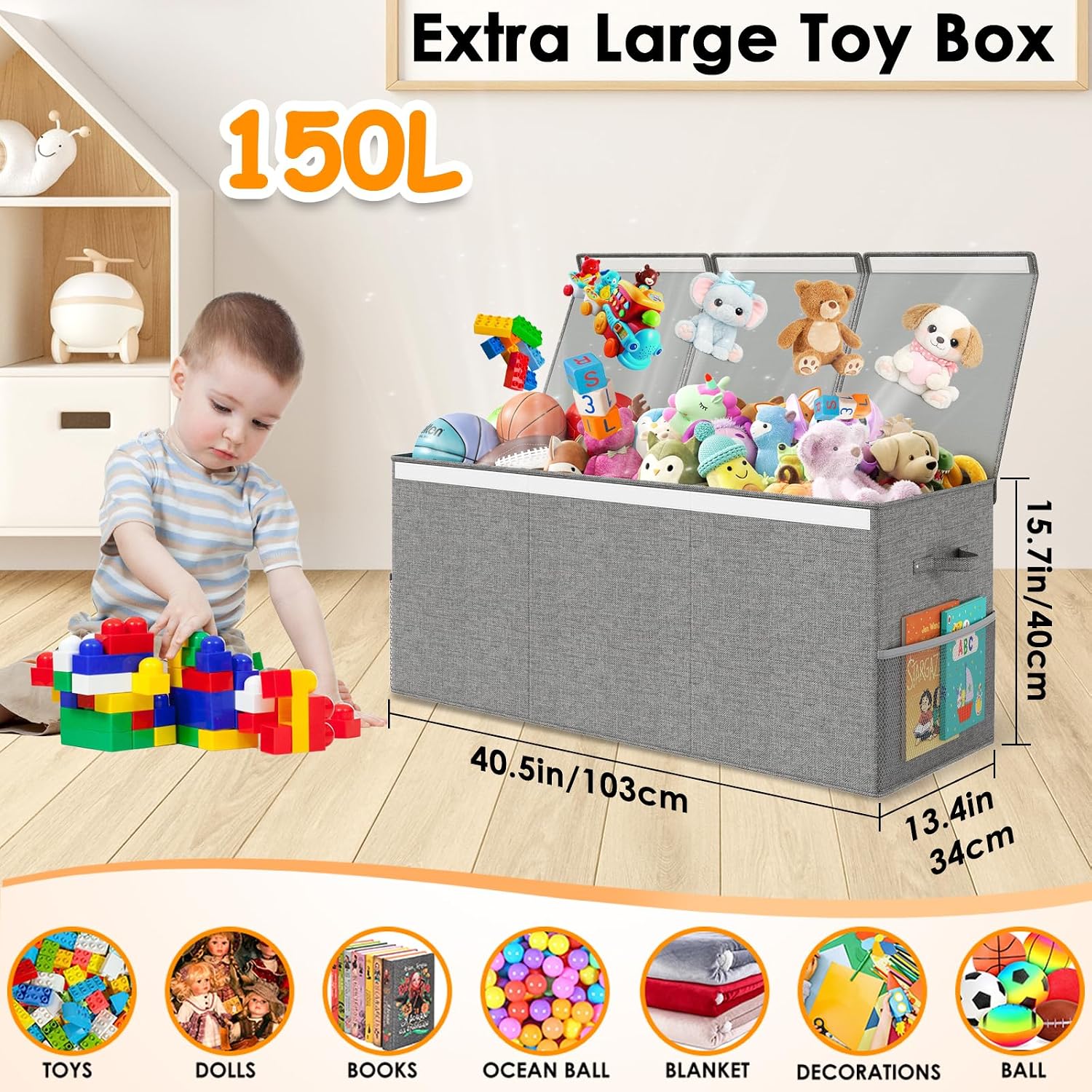 Foldable Toy Chest With Divider & Lid
