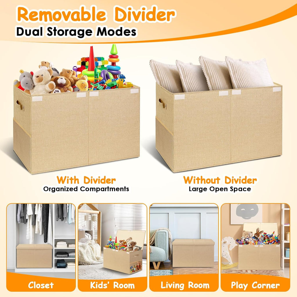 Foldable Toy Chest With Divider & Lid