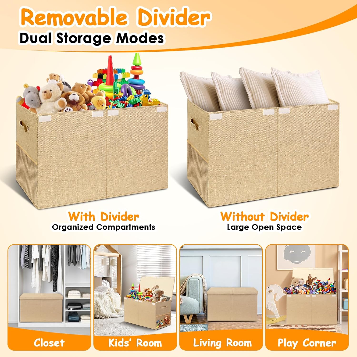 Foldable Toy Chest With Divider & Lid