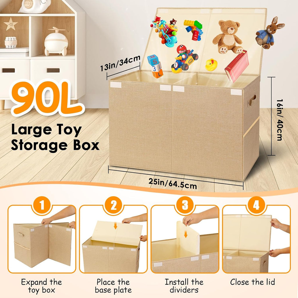 Foldable Toy Chest With Divider & Lid