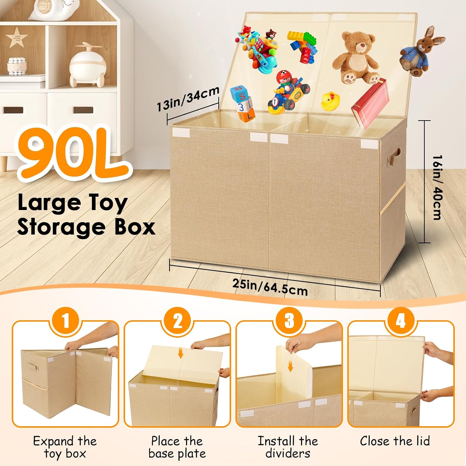 Foldable Toy Chest With Divider & Lid