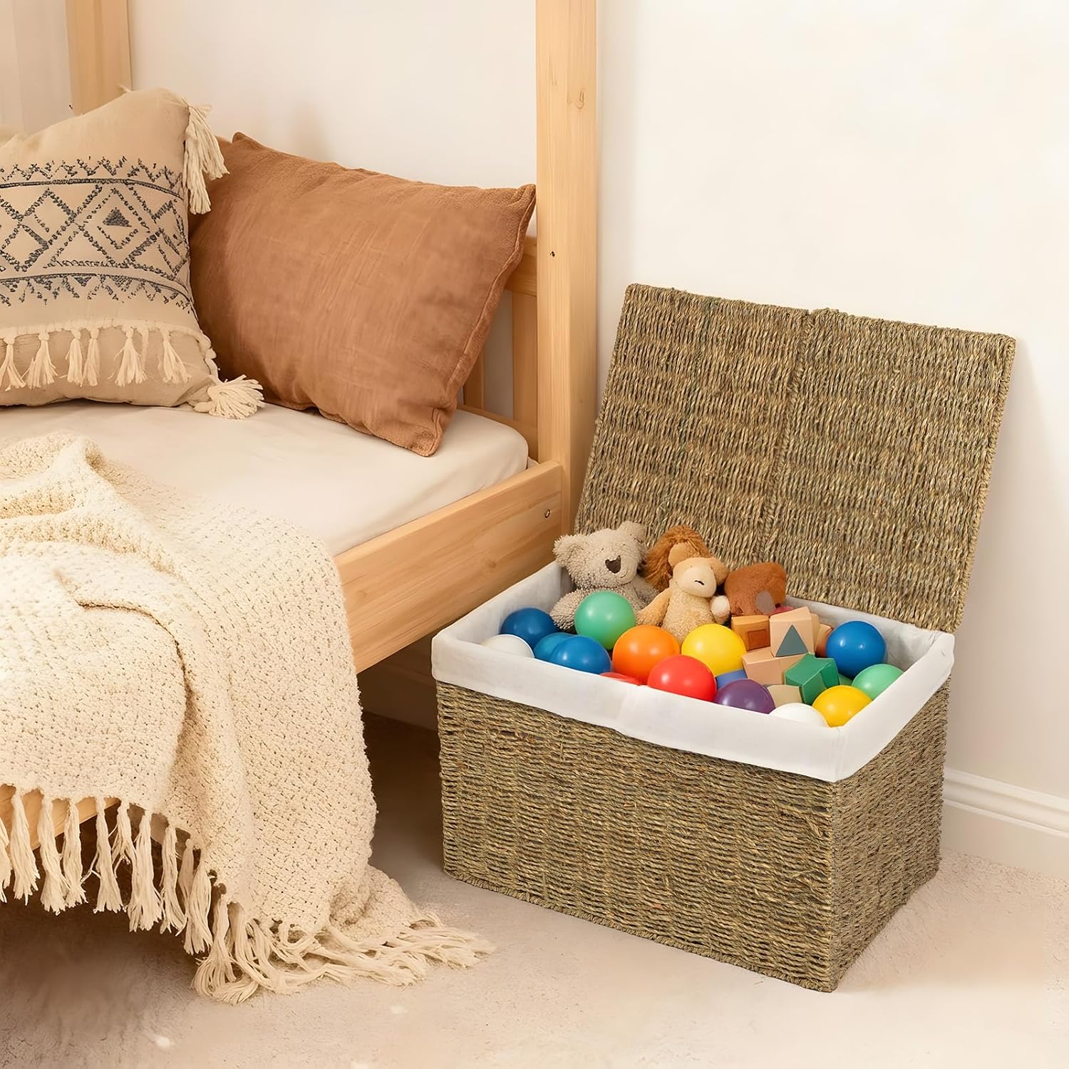 Seagrass Storage Basket With Lids & Liners