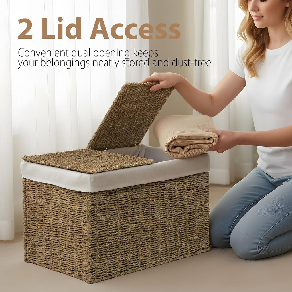 Seagrass Storage Basket With Lids & Liners
