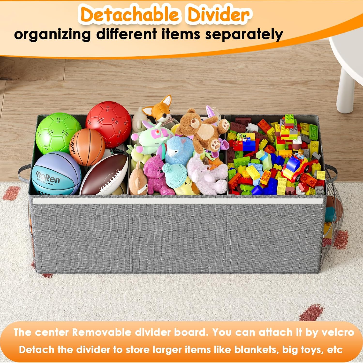 Foldable Toy Chest With Divider & Lid