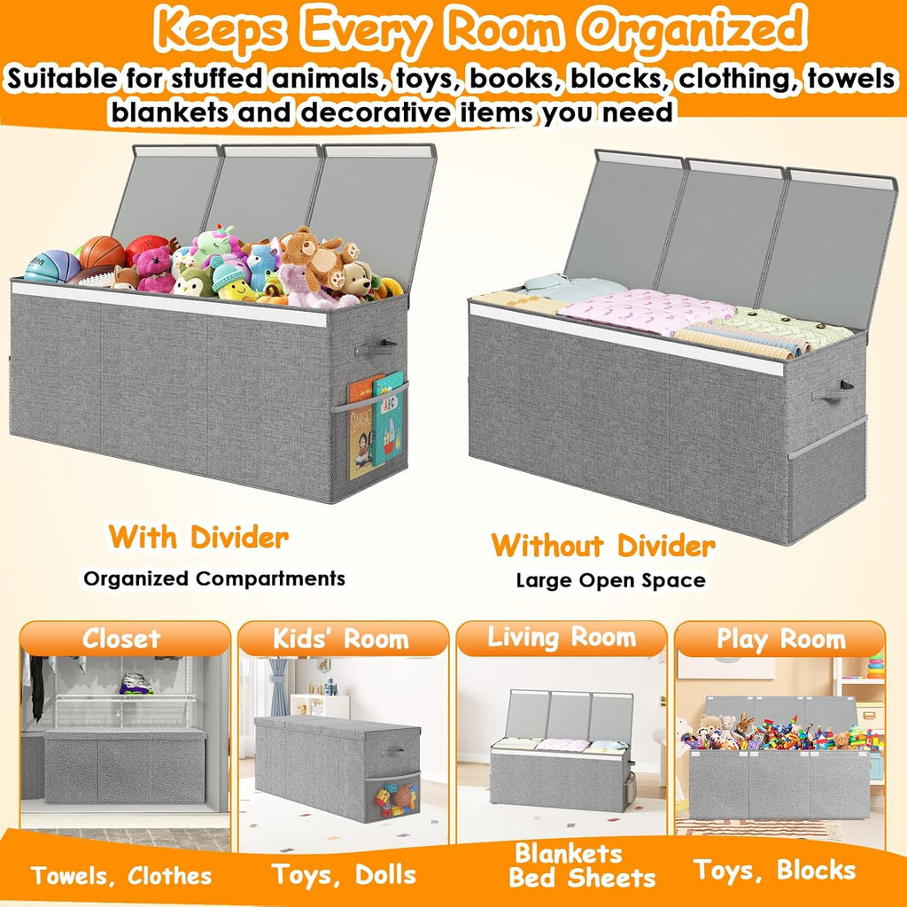 Foldable Toy Chest With Divider & Lid