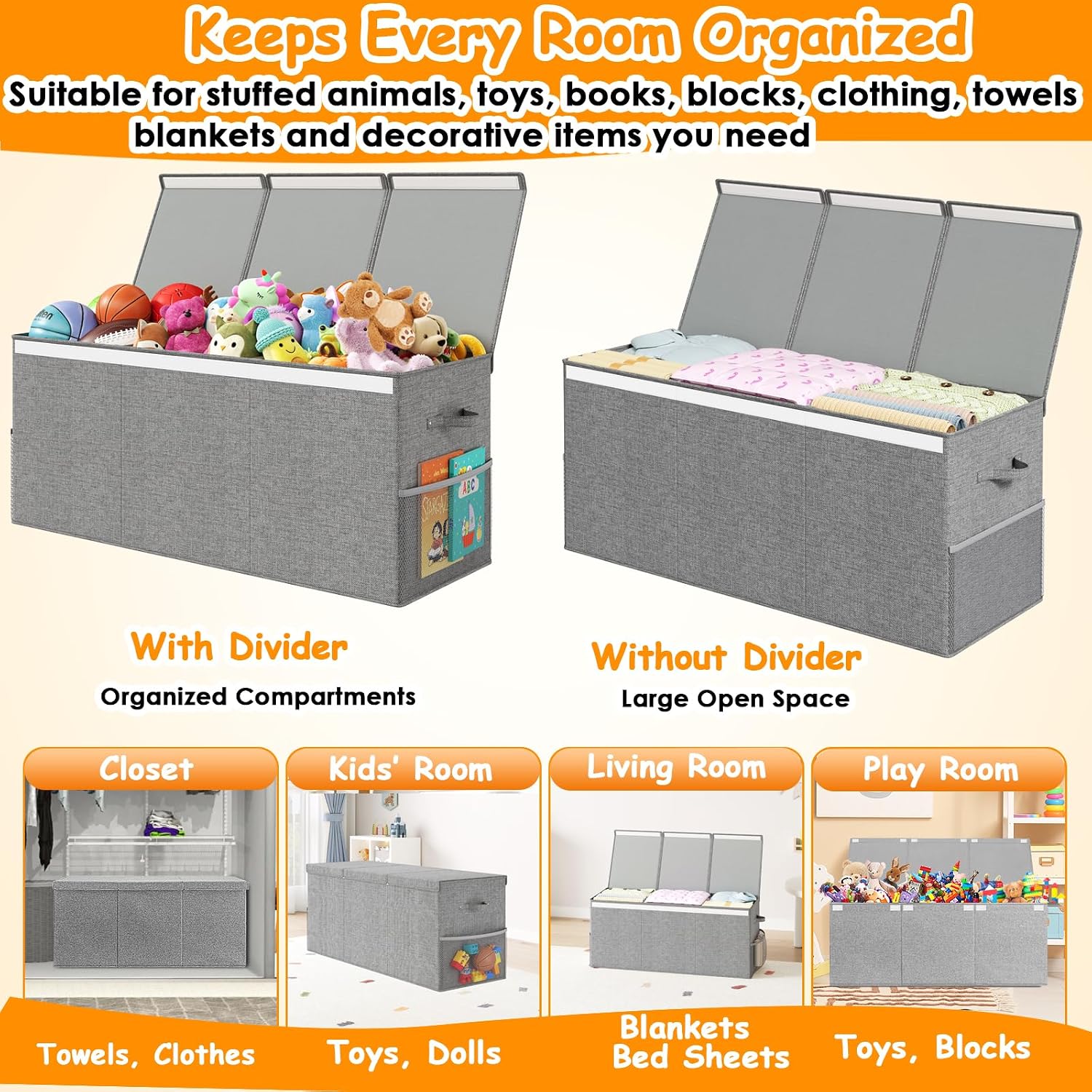 Foldable Toy Chest With Divider & Lid