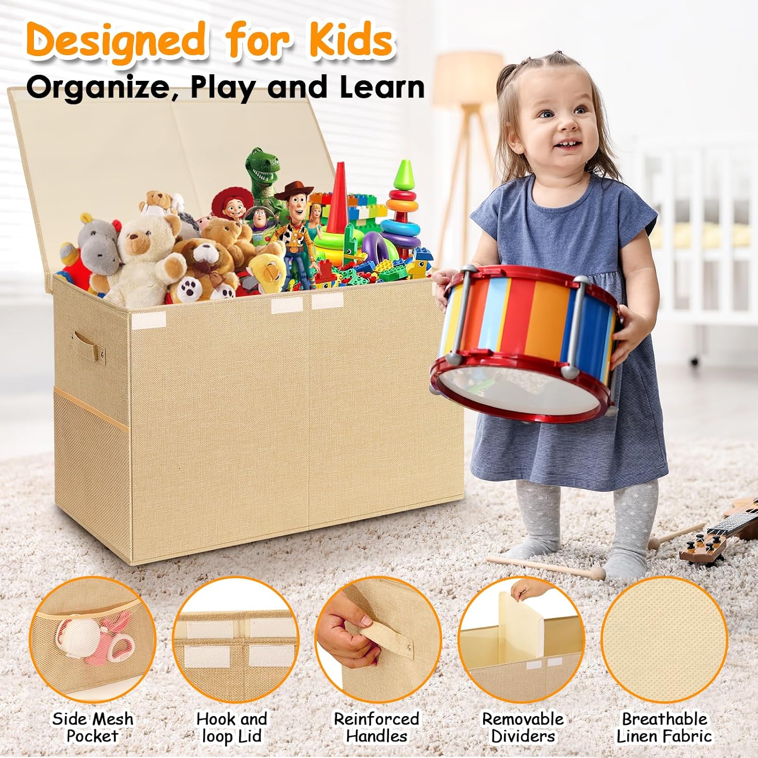Foldable Toy Chest With Divider & Lid