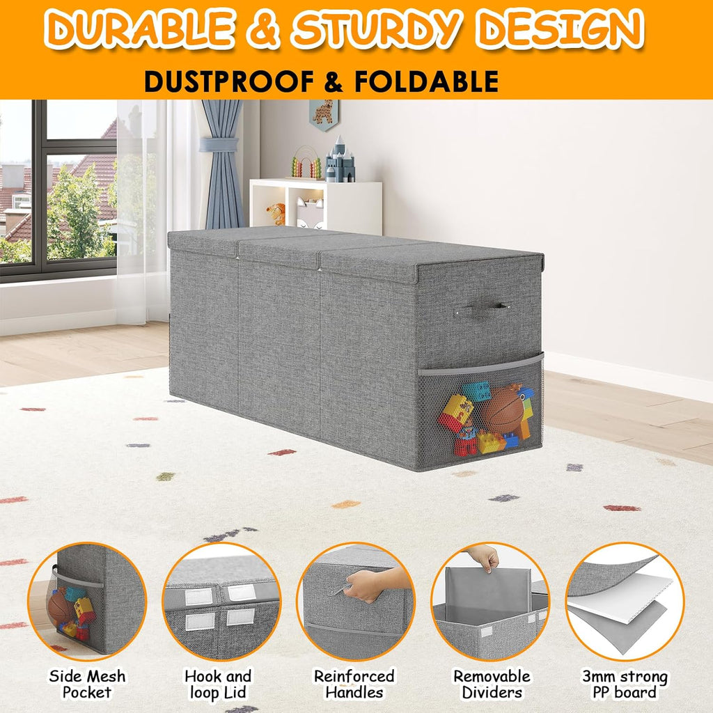 Foldable Toy Chest With Divider & Lid