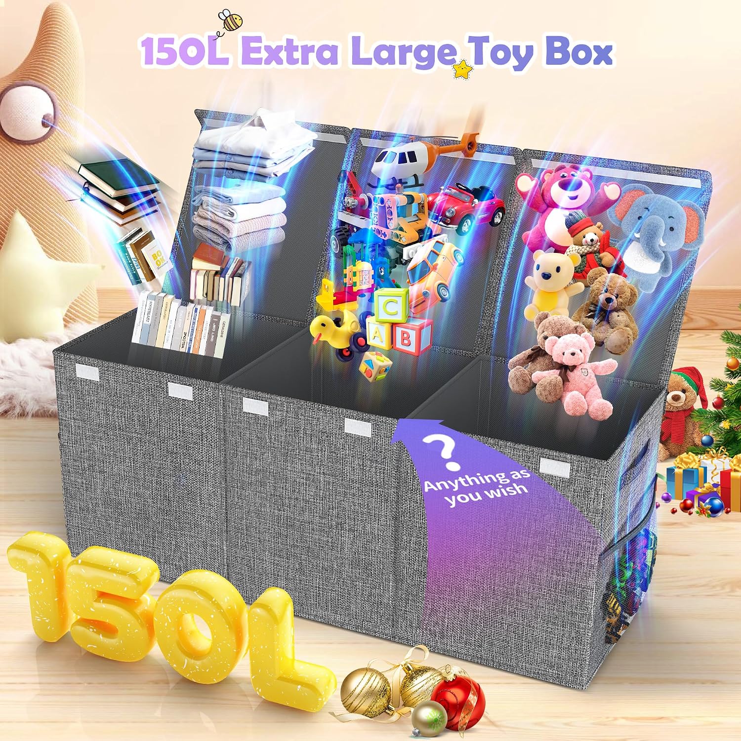 Collapsible Toy Chest With Dividers & Lid